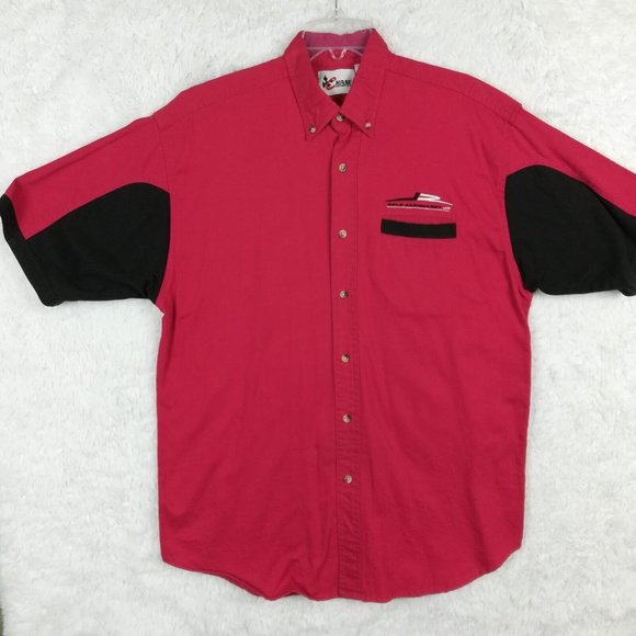 Dale‎ Earnhardt Jr Mens Shirt Button Up Chase Authentics Red Short Sleeve 8 L - Picture 1 of 15